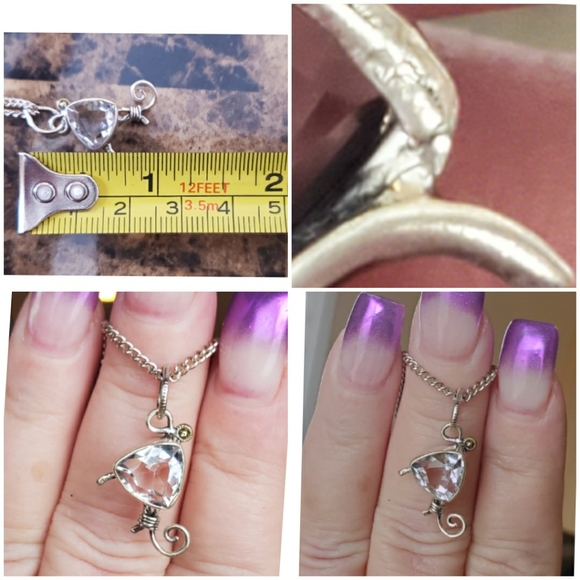 Genuine 3.5ct White Topaz Pendant/Necklace 1" long - Picture 4 of 4